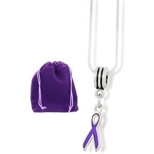 Purple Ribbon Cancer Alzheimer Crohn Charm Chain Necklace